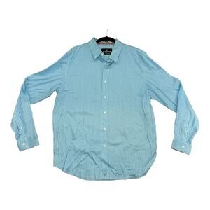 Buttercloth Shirt Mens XL Blue White Geometric Flip Cuff Cotton Button Up